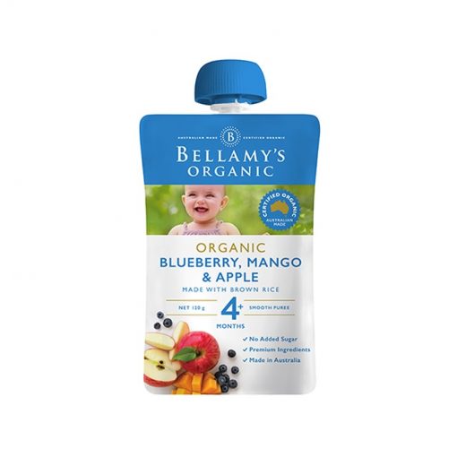 Bellamy贝拉米 婴儿辅食4+ 有机蓝莓、芒果、苹果果泥 120克