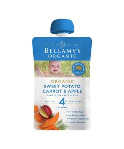 Bellamy贝拉米 婴儿辅食4+ 有机甘薯、胡萝卜、苹果即食果泥 120克
