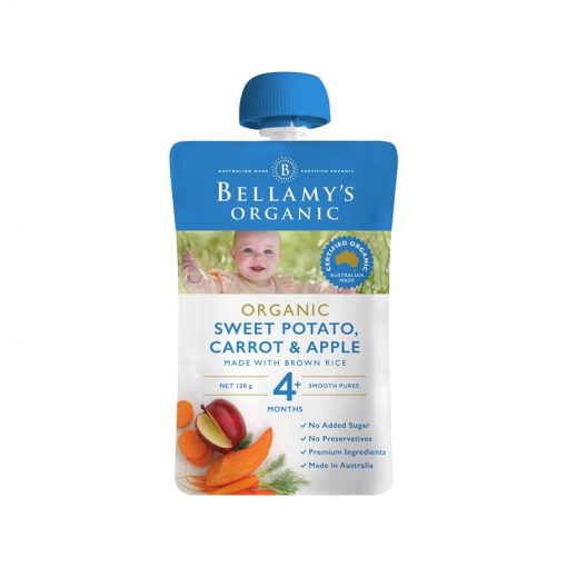 Bellamy贝拉米 婴儿辅食4+ 有机甘薯、胡萝卜、苹果即食果泥 120克
