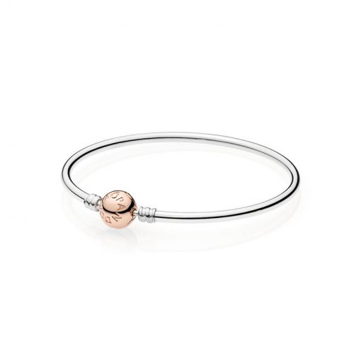 Pandora潘多拉 580713 Rose玫瑰金链扣银手镯 MOMENTS Bangle with PANDORA Rose Clasp
