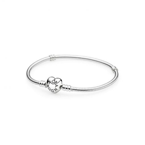 Pandora潘多拉 590719 MOMENTS心形扣银手链蛇链 Silver bracelet with heart-shaped clasp