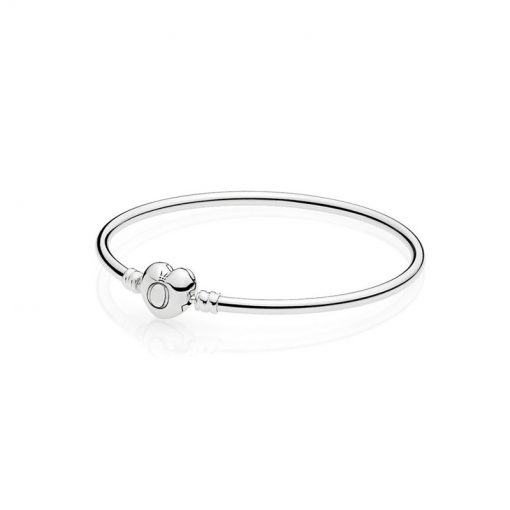 Pandora潘多拉 596268 心形标志链扣银手镯 MOMENTS Sterling Silver Bangle with Logo Heart Clasp