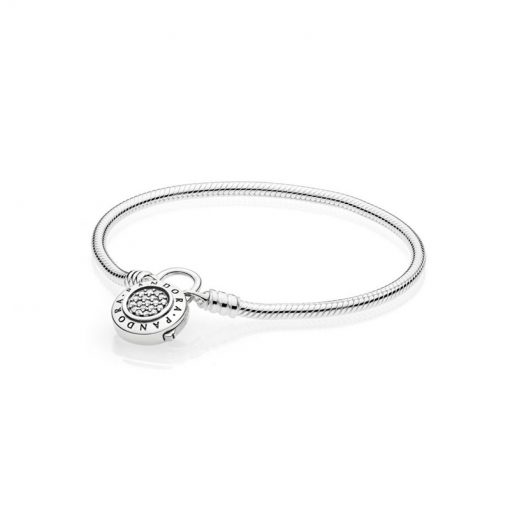 Pandora潘多拉 597092CZ PANDORA标志挂锁光滑银手链 Smooth Bracelet with PANDORA Signature Padlock