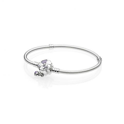 Pandora潘多拉 597124NLC 陌上花开链扣手链蛇链 Moments Silver Bracelet with Wildflower Meadow Clasp