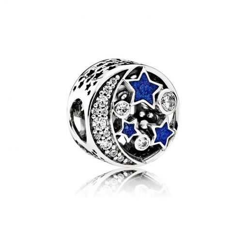 Pandora潘多拉 791992CZ 怀旧夜空蓝色珐琅立方氧化锆石925银串饰 Vintage Night Sky Openwork Charm