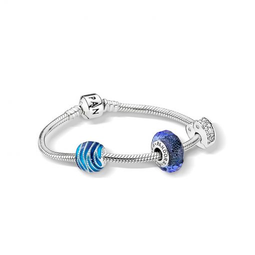 Pandora潘多拉 深邃之蓝手链套装 Iridescent Blue Swirls Set 含手链*1 串饰*3