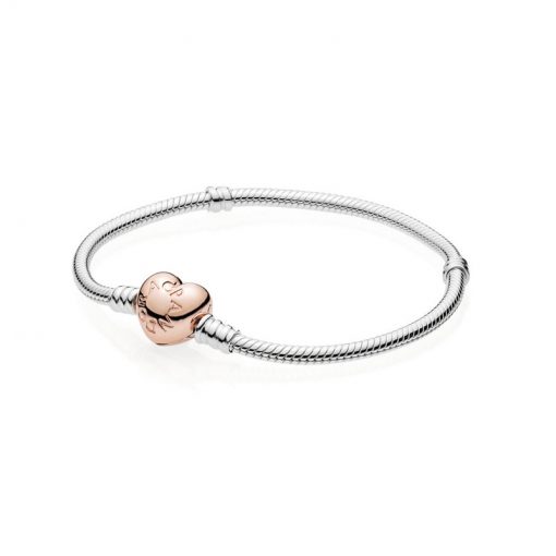 Pandora潘多拉 580719 ROSE心形链扣银手链 MOMENTS Silver Bracelet with PANDORA Rose Heart Clasp