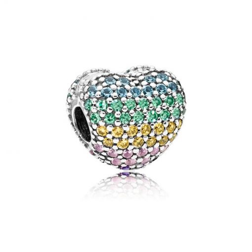 Pandora潘多拉 797221NRPMX 彩色密镶镂空心形固定夹 Rainbow Pavé Open My Heart Clip