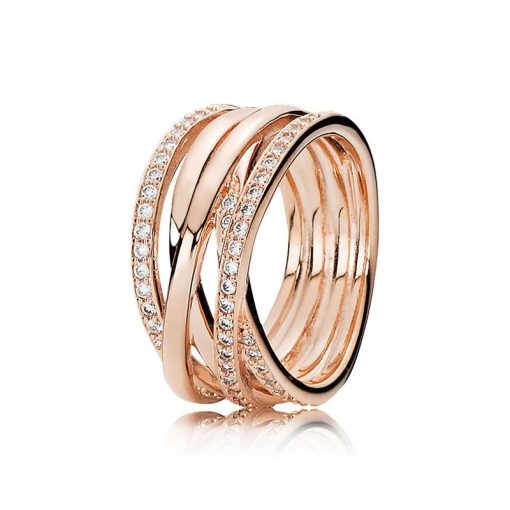 Pandora潘多拉 180919CZ 玫瑰金色交缠戒指 优雅高贵叠戴食指戒 Rose Entwined Ring