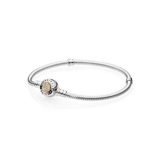 Pandora潘多拉 590741CZ 全新经典金银手链 MOMENTS Two-Tone Signature Bracelet