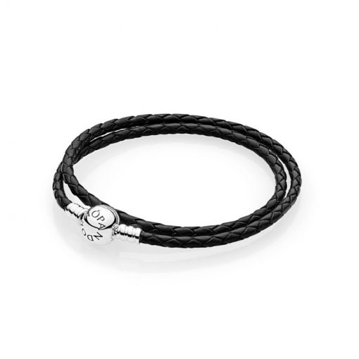 Pandora潘多拉 590745CBK-D 黑色双圈编织皮革皮绳 MOMENTS Black Double Woven Leather Bracelet