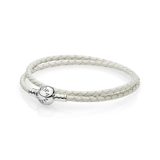 Pandora潘多拉 590745CIW-D 象牙白双圈编织皮革皮绳 Ivory White MOMENTS Double Woven Leather Bracelet