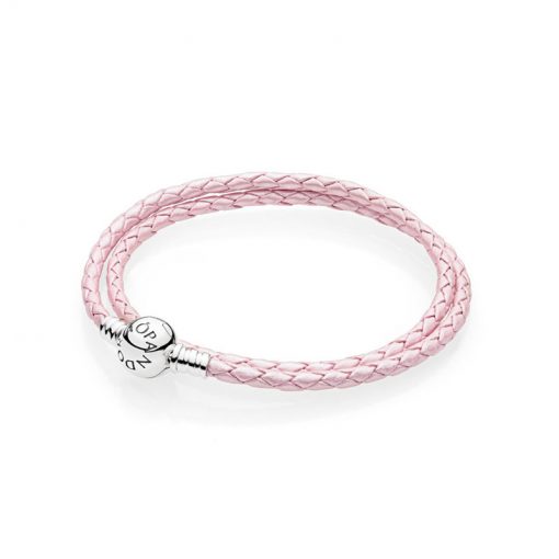 Pandora潘多拉 590745CMP-D 粉色双圈编织皮革皮绳 MOMENTS Pink Double Woven Leather Bracelet