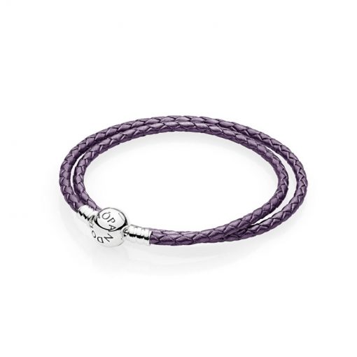 Pandora潘多拉 590745CPE-D 紫色双圈编织皮革皮绳 MOMENTS Purple Double Woven Leather Bracelet