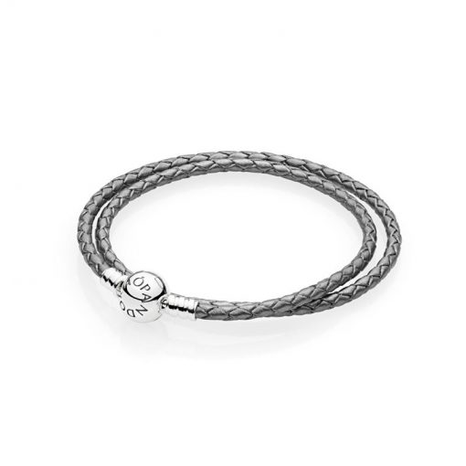 Pandora潘多拉 590745CSG-D 灰色双圈编织皮革皮绳 MOMENTS Grey Double Woven Leather Bracelet[Retired]