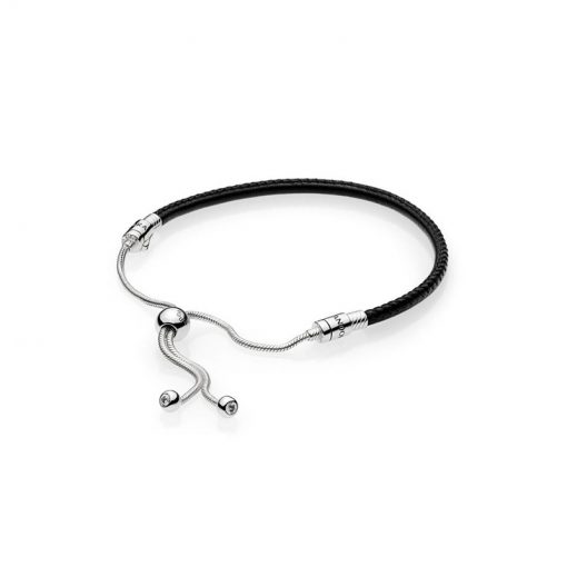 Pandora潘多拉 597225CBK 黑色皮革手绳链 MOMENTS Black Leather Sliding Bracelet