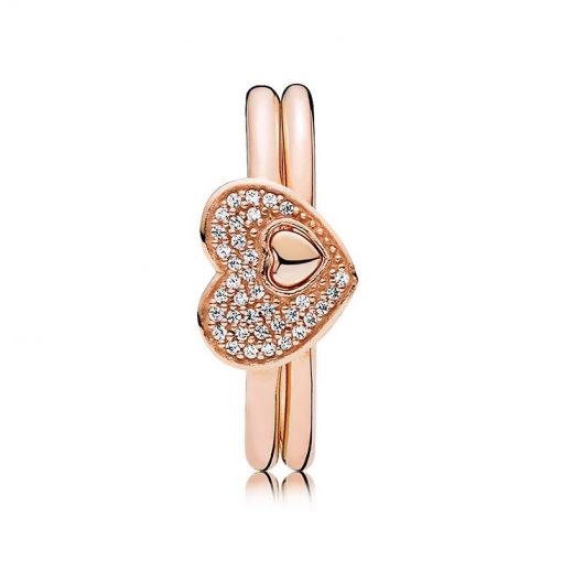 Pandora潘多拉 RAU0323 闪烁浪漫拼图的心叠戴戒指套装 Blushing Romance Puzzle Ring Gift Set